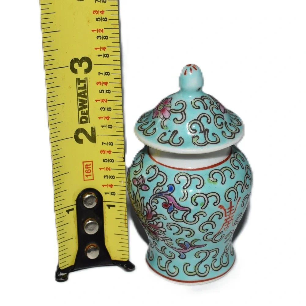 Jingdezhen Ginger Jar Mini Turquoise Famille Rose 3in Excellent Hand Painted